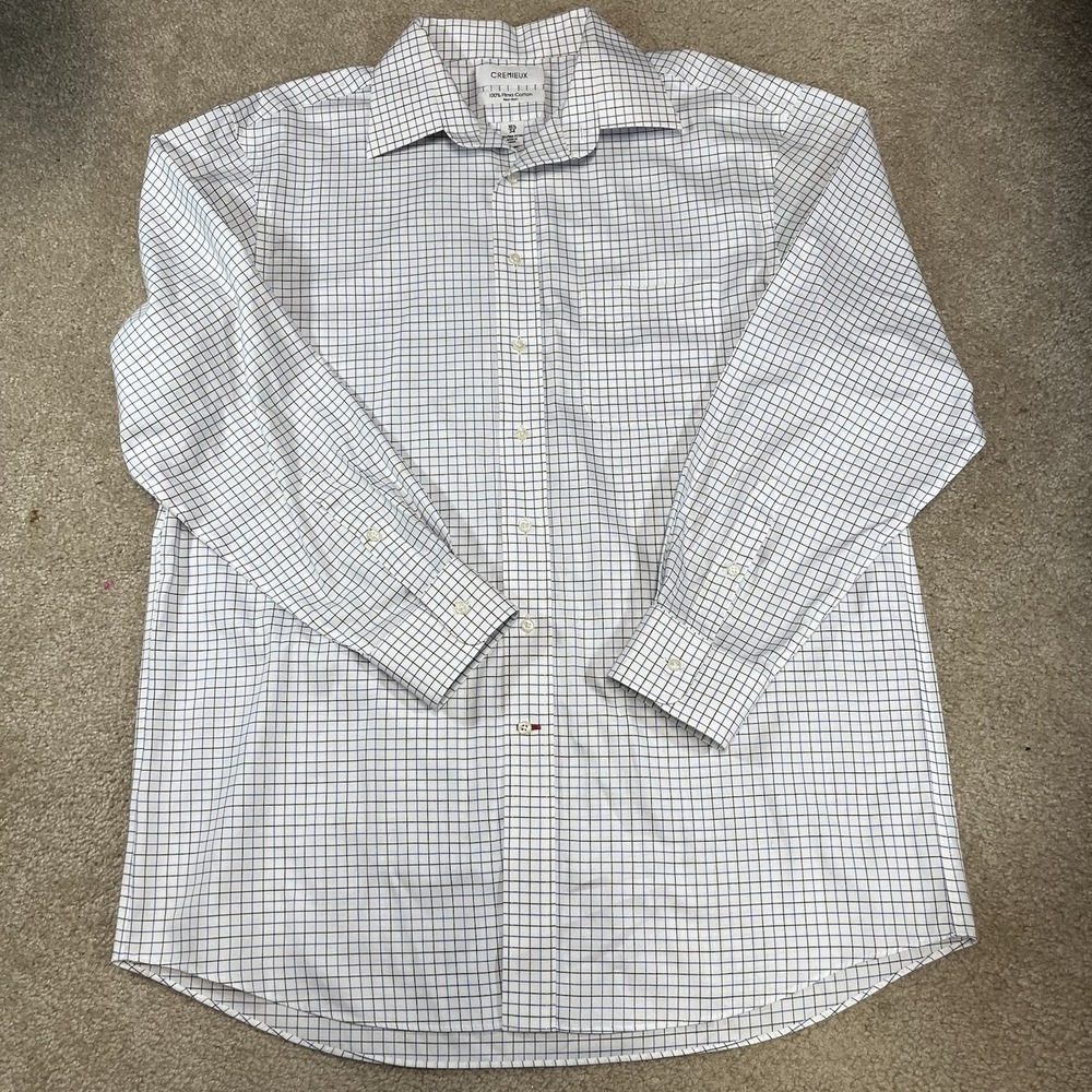Cremieux Dress Shirt Mens 16.5 34 Classic Fit Non-Iron Pima Cotton Check